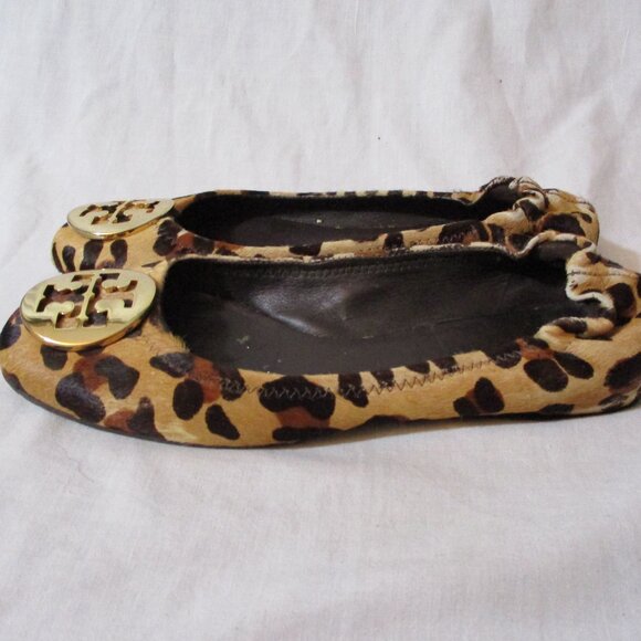 TORY BURCH REVA Leather Ballet Flats Slip On Shoes 7.5 LEOPARD Signature - Picture 5 of 7